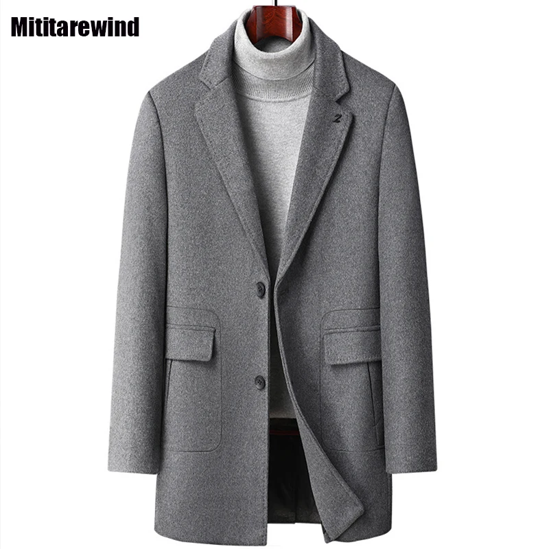 

Зимняя мужская куртка, высококачественное новое шерстяное пальто со съемной подкладкой, облегающее пальто средней длины, корейская модная мужская ветровка