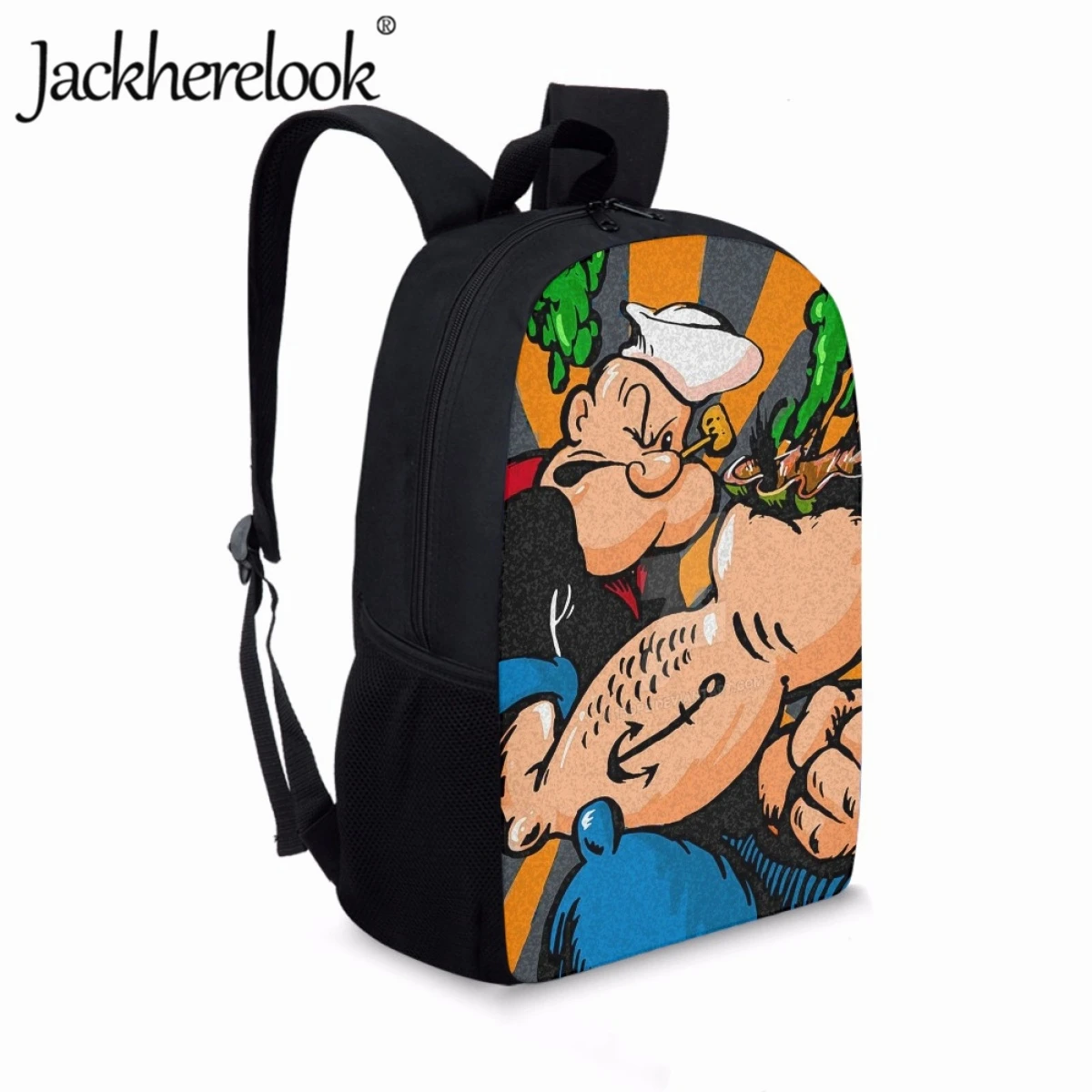 Jackherelook Children's Book Bags Popeye Cartoon Pattern Retro School Bags for Kids Birthday Gift Boys Girls School Backpacks