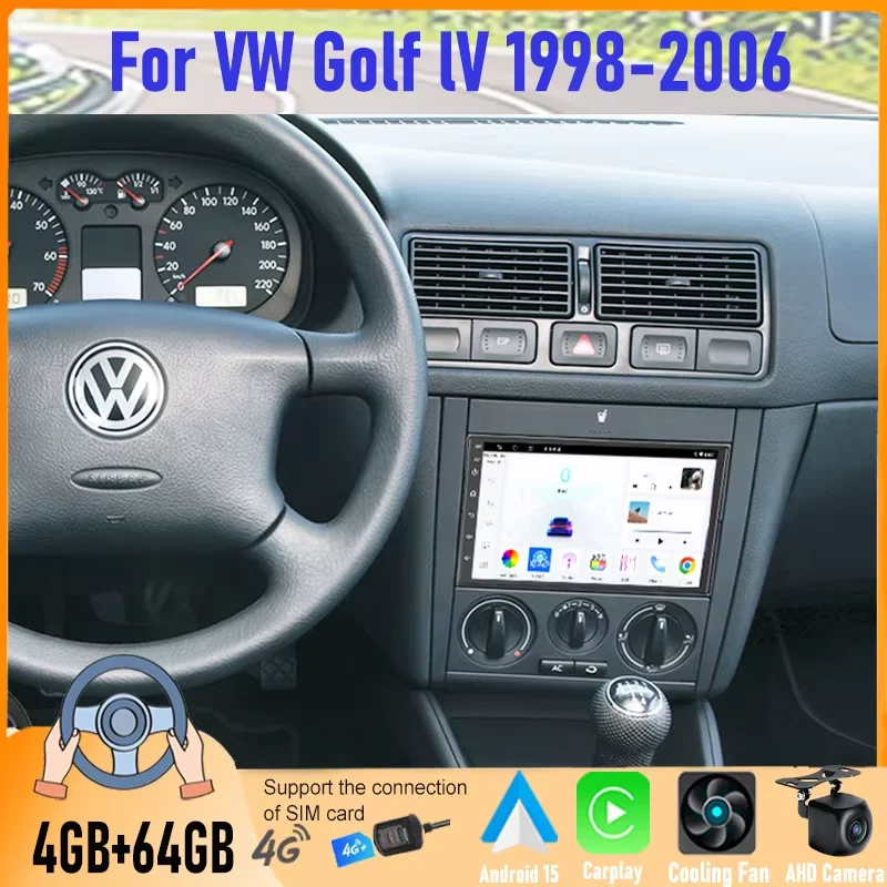 Фото Автомагнитола Android 15 для VW GOLF IV 1998-2006, 7-дюймовый мультимедийный экран, Carplay, 1024*600 QLED, беспроводная, 4 ГБ+64 ГБ №1