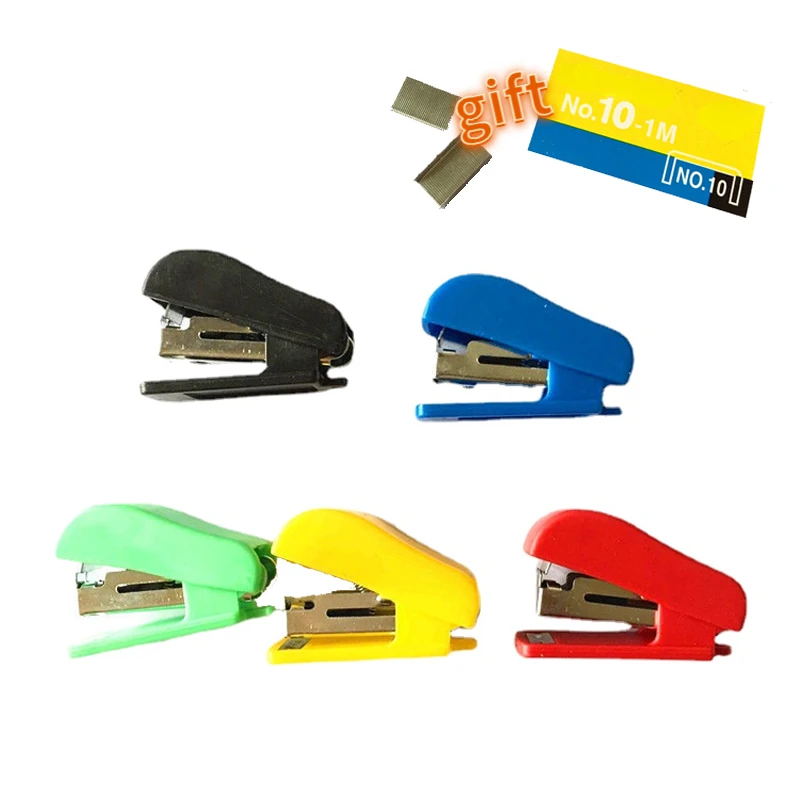 

Мини степлер с одной коробкой скоб № 10 игла сплошной цвет милый портативный универсальный бумажный связующий Канцтовары Офис школа связыв...