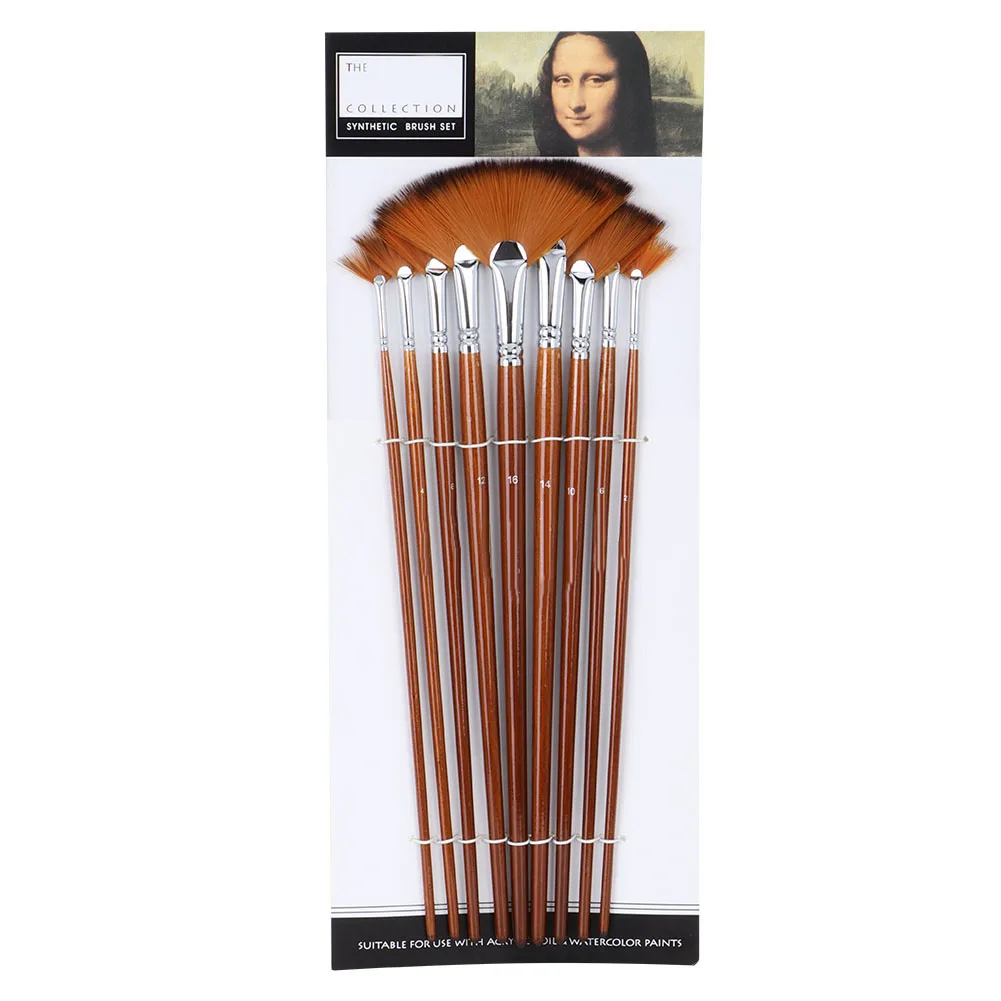 

9PCS Painting Brushes Nylon Hair Wooden Handle Fan Shaped Watercolor Oil Painting Tools Art Supplies
