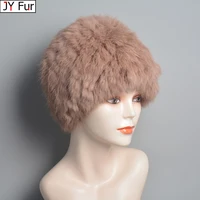2022 New Winter Real Rabbit Fur Hat Hand Knitted Lady Warm Real Rabbit Fur Hats Russia Women Good Elastic Natural Rabbit Fur Cap