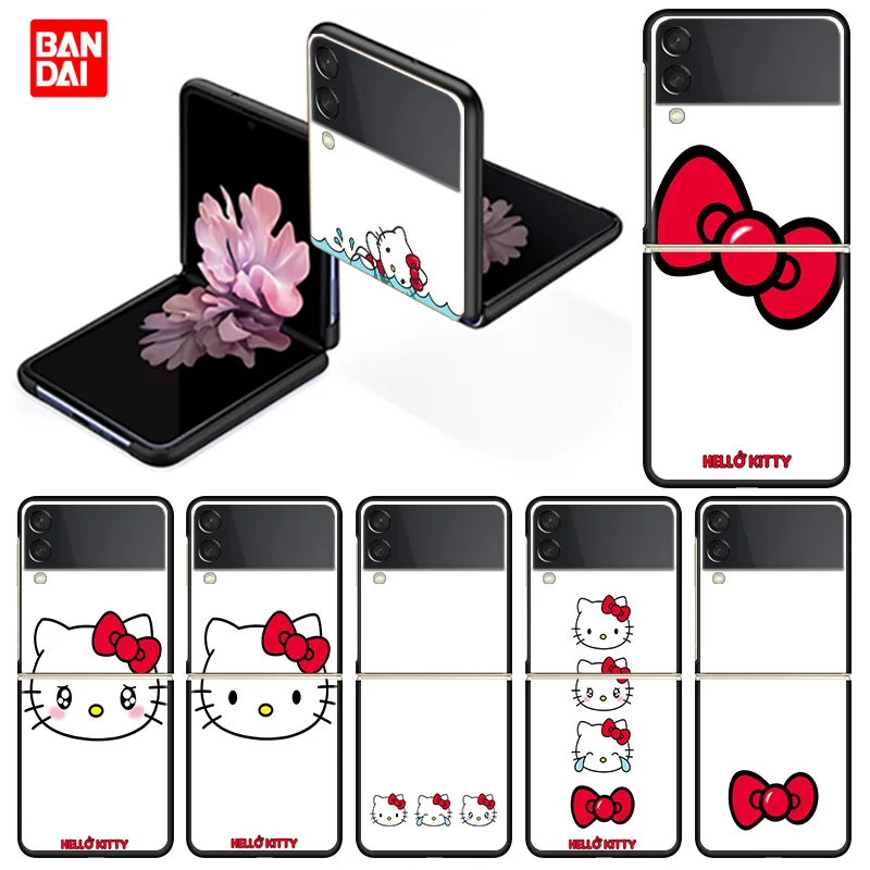 

Hello Kitty Line Cute Phone Case For Samsung Galaxy Z Flip Flip3 Zflip Zflip3 5G Thin Luxury Plastic Cover Black Matte Casing