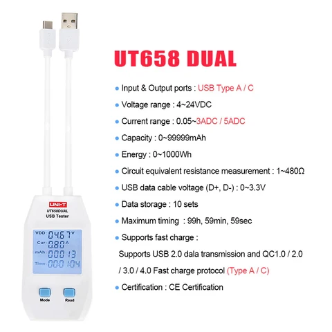 Зарядное устройство UNI-T UT658 USB Tester