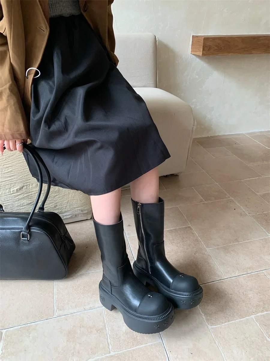 Женские ботильоны до щиколотки на платформе середины икры квадратная молния