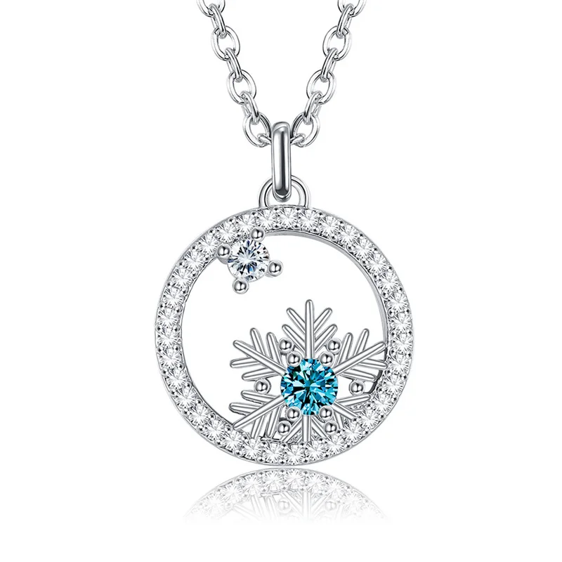 

Top Quality 925 Sterling Silver Chain Necklace Girls Choker Shining Zircon Snowflake Pendant Necklace For Lady Christmas Gift