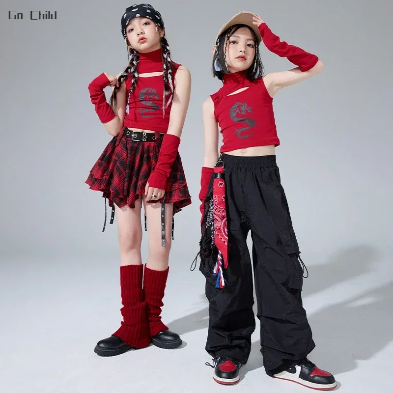 УКОРОЧЕННЫЙ ТОП В Стиле Хип-хоп для девочек клетчатая юбка уличного танца