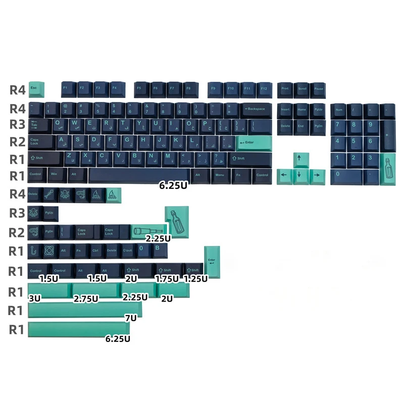 Arabic Etymon Keycap Set for Mechanical Keyboard,GMK Arabian Sea Theme,Cherry Profile,PBT,Dye Sublimation,ISO Kit Included