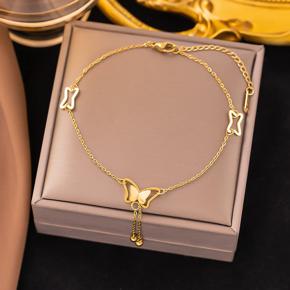

316L Stainless Steel Gold Color Butterfly Charm Anklets For Women Girl New Trend Leg Chain Waterproof Jewelry Gift Party