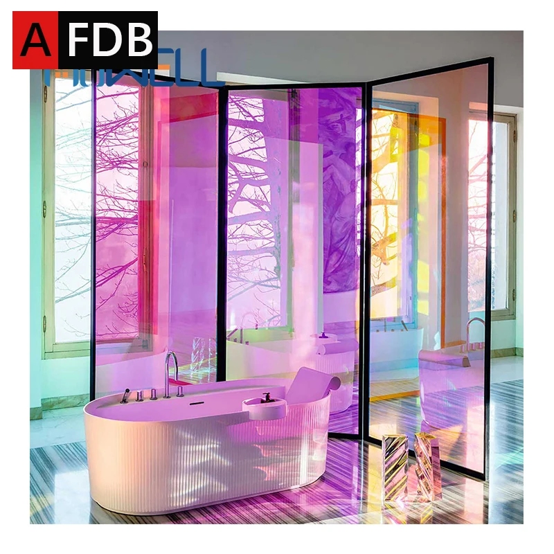 

Rainbow Color Dichroic Window Film for Home Decoration Self Adhesive Waterproof Glass Films Stained Transparent Window Tint