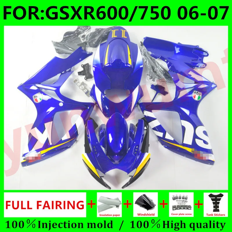 

New Motorcycle Injection Fairing Bodywork for Suzuki GSXR600 06 07 GSXR750 2006 GSX-R750 2006 - 2007 K6 Fairings set blue white