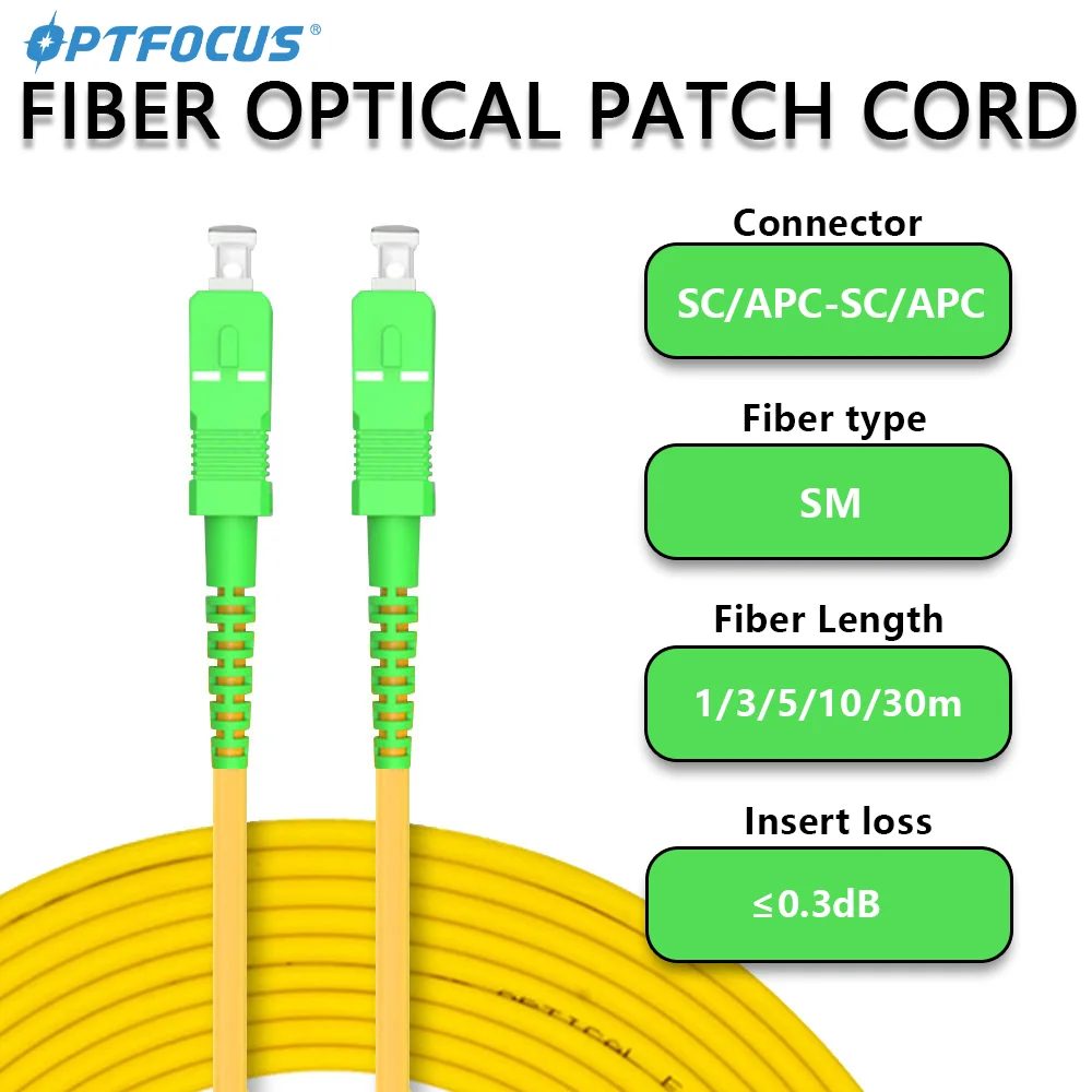 OPTFOCUS 10pcs SC to SC APC Fiber Opticcal Patch Cord 3.0mm Fiber Cable Single Molde Jumper Wire 1m 10m 30m Optic Fiber Jumper