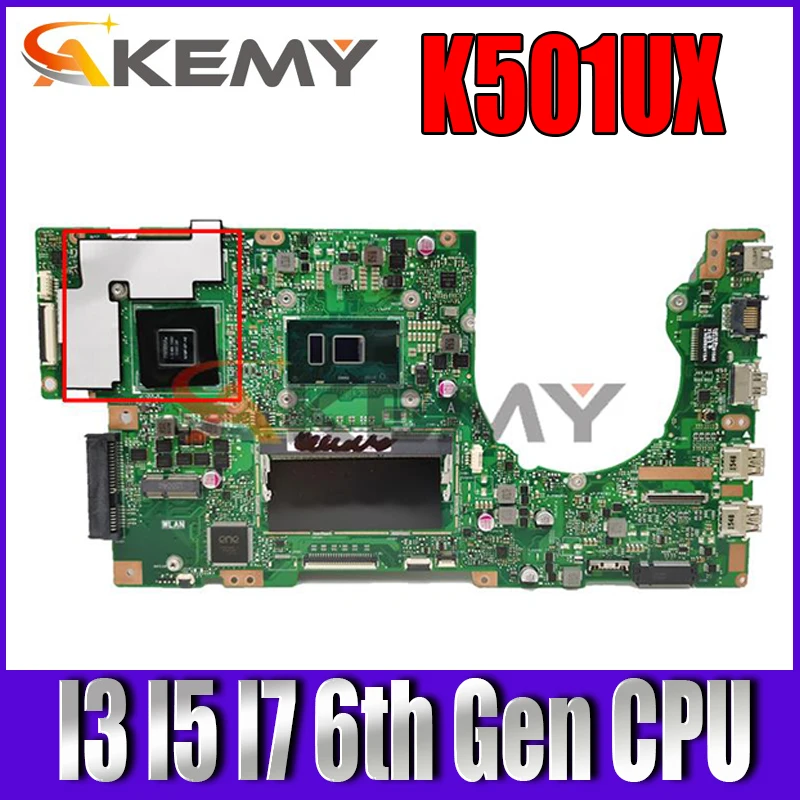 

K501UX GTX950M GPU I3 I5 I7 6th Gen CPU 4GB 8GB RAM Notebook Mainboard For Asus K501U K501UQ K501UB K501UXM Laptop Motherboard