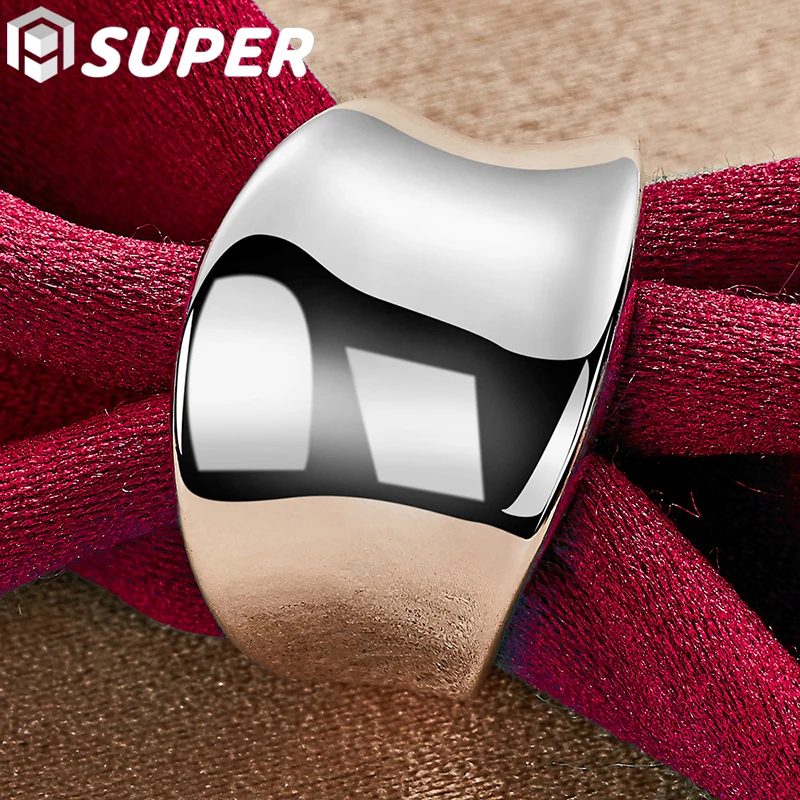

925 Sterling Silver Smooth Concave Ring For Man Women Fashion Wedding Engagement Party Gift Charm Jewelry