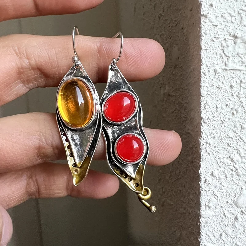 

Women Earrings 2023 New Vintage Orange Blue Stone Statement Drop Dangle Earrings Party Engagement Personalized Jewelry