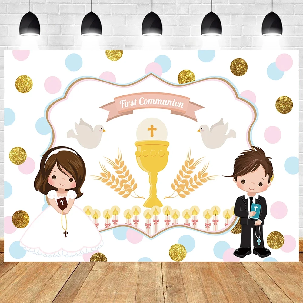 Тематическая фотография Mi Primera Comunion мальчик и девочка крещение золотой крест