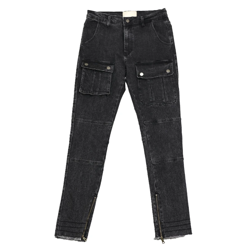Retro Washed Denim Jeans Mens Bottom Zipper Jean Trousers with Pockets Hip Hop Fashion High-street Slim Fit Pants Joggers Jeans