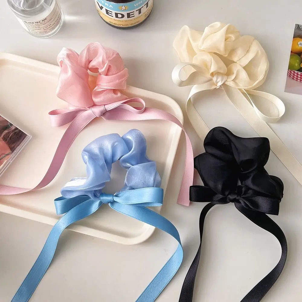 

Korean Elastic Balletcore Mesh Bow Scrunchies Women Hair Band Vintage Ribbon Bowkont Tassel Hair Ties Ponytail Holder Hair Rope