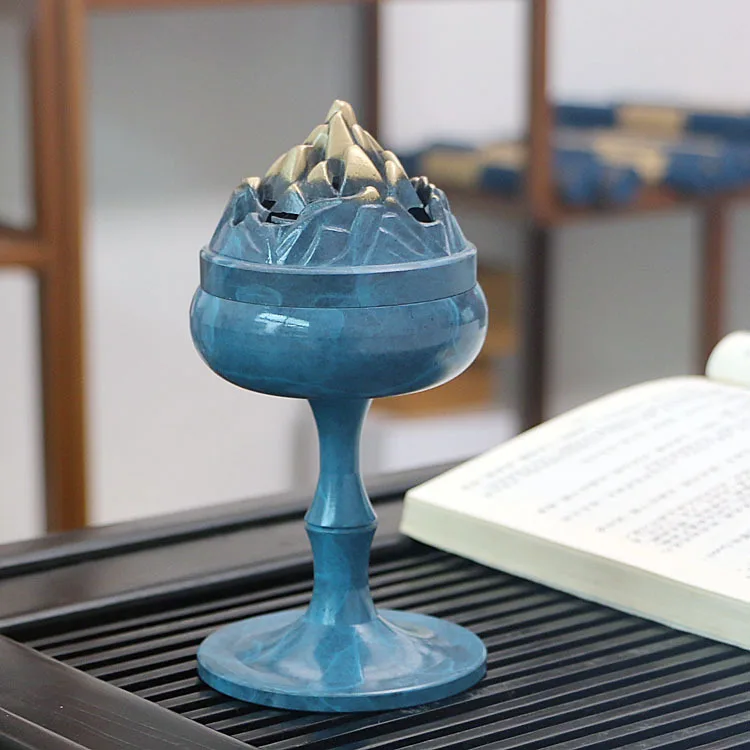 

Jiuluo Copper Boshan Burner Chinese Classical Zen Incense Burner Blue Incense Burner Pure Copper Incense Burner
