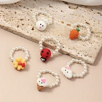new 2022 pearl ring rings for women girl sweet cute cartoon animals fashion korean soft clay elasticity jewelry gift accessories