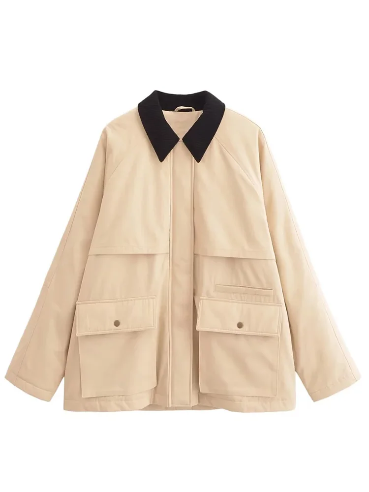 KAOPU ZA женская стеганая куртка с накладными карманами винтажная воротником