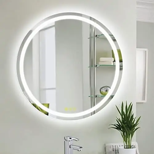 

LED Зеркало для ванной с освещением 24 дюйма круглое зеркало в ванную комнату 3 цвета света с регулируемой яркостью для ванной комнаты с подсветкой Smart Anti