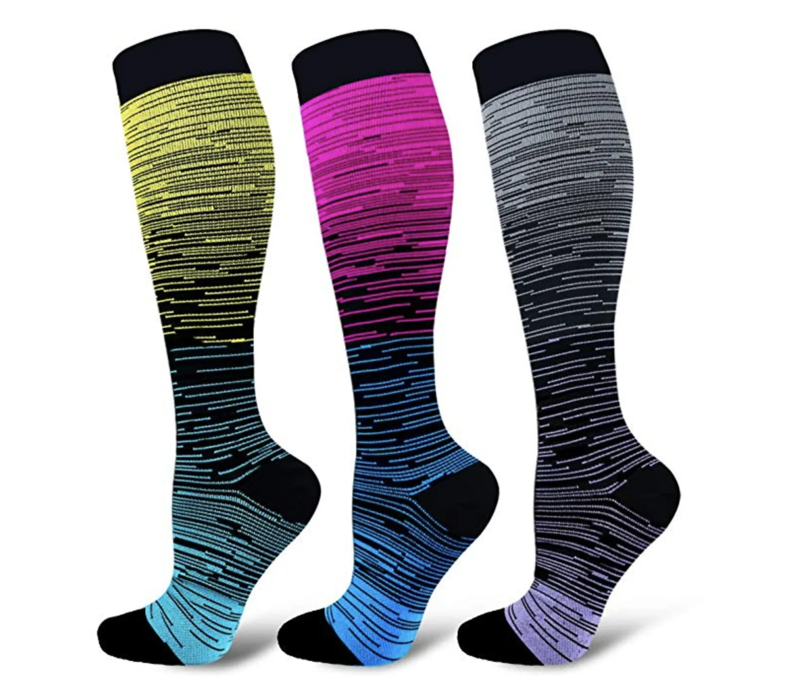 Gradient Mixed Color Four Seasons Pressure Even Size Men And women's Socks mid-calf Sports Nylon Socks Compresion