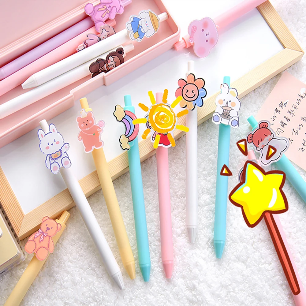 

2Pcs Cartoon Press Gel Pen 0.5mm Black Refill Student Writing Signature Creative Neutral Pen Stationery School Office Supplies