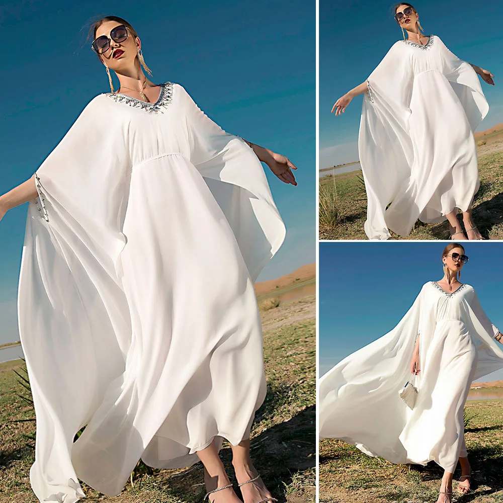 Женское длинное платье в мусульманском стиле, шифоновое платье в стиле мусульманской накидки, роскошный длинный халат, кафтан, вечернее пла...