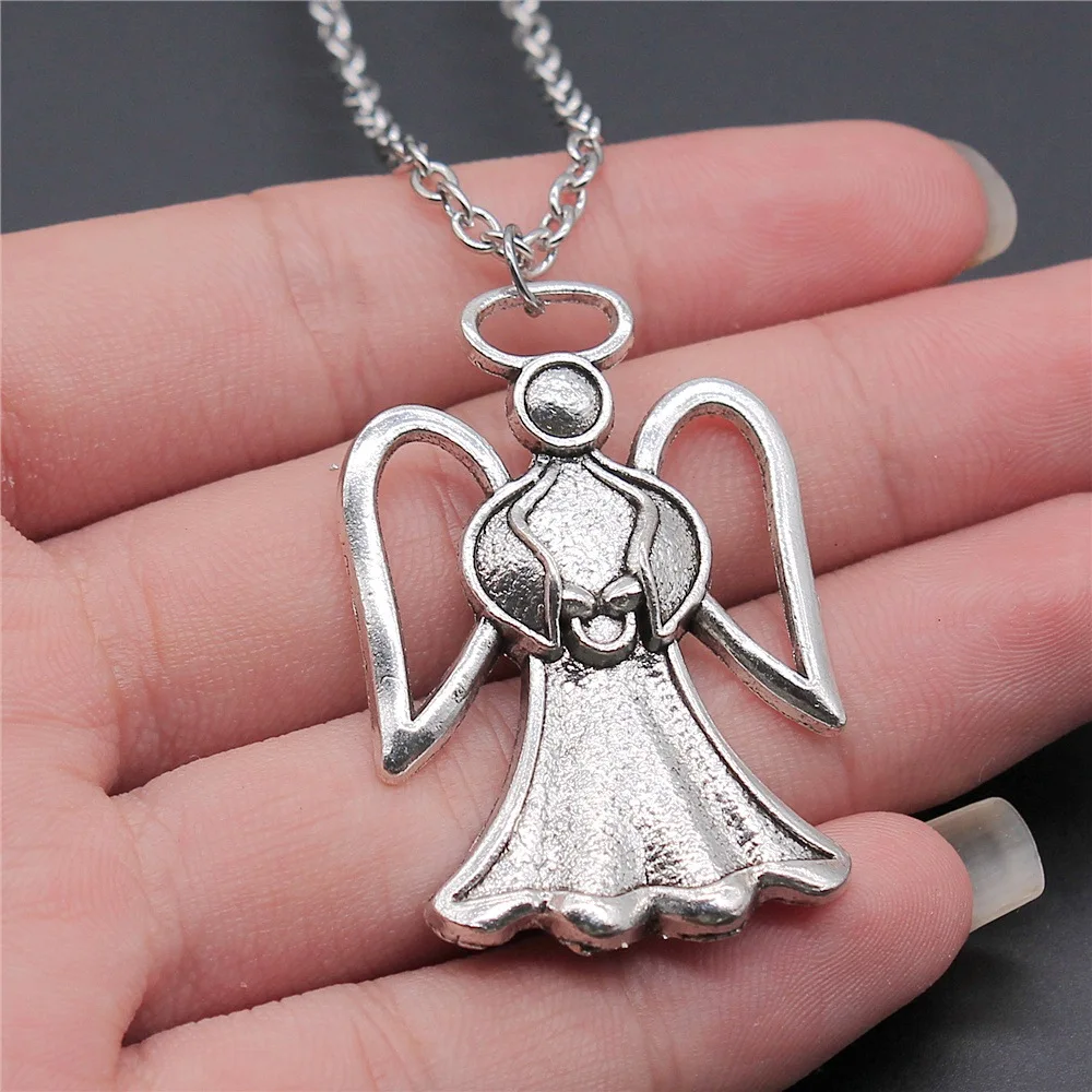 

Ожерелье с кулоном в виде ангела для женщин и мужчин, длинная цепь с покрытием античного серебра 45x29 мм, модные ювелирные аксессуары, Прямая ...