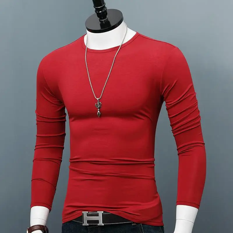 Роскошная мужская повседневная футболка с длинным рукавом осенняя рубашка из