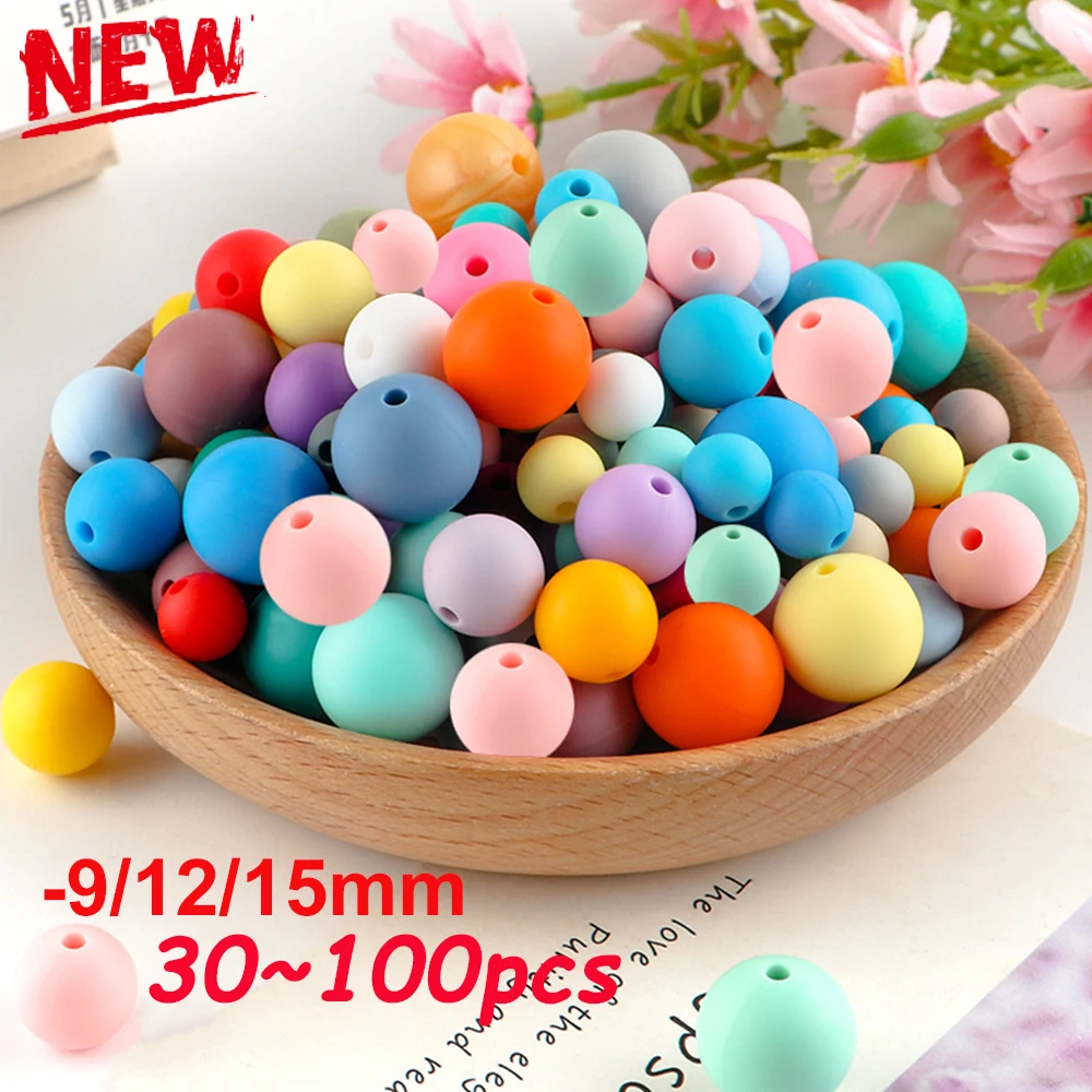 

30/50/100Pcs 9/12/15mm Round Silicone Beads For Jewelry Making Beads For Jewelry DIY Charms For Bracelet KeyChain Accessories