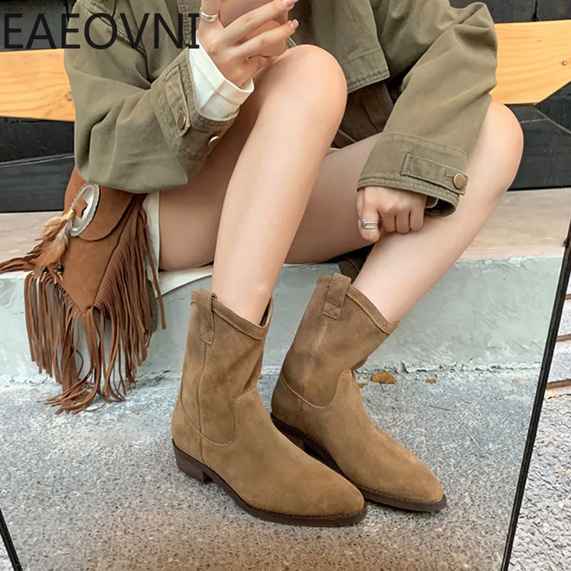 

Зима 2023, Женская обувь в западном стиле, без застежек, на среднем квадратном каблуке, женские элегантные короткие ботинки