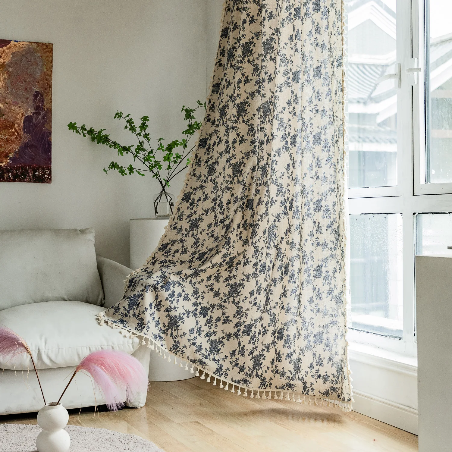 

Bay Window Curtains for Kitchen Living Room Bedroom Home Decoration Curtains American Style Cotton and Linen Printing