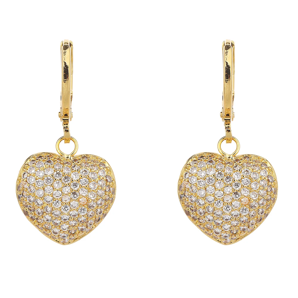 

Heart Cubic Zirconia Simplicity Elegant Gold Plated Brass Hollow out Earrings for Women Jewels Fashion CZ Pendientes Party Gift