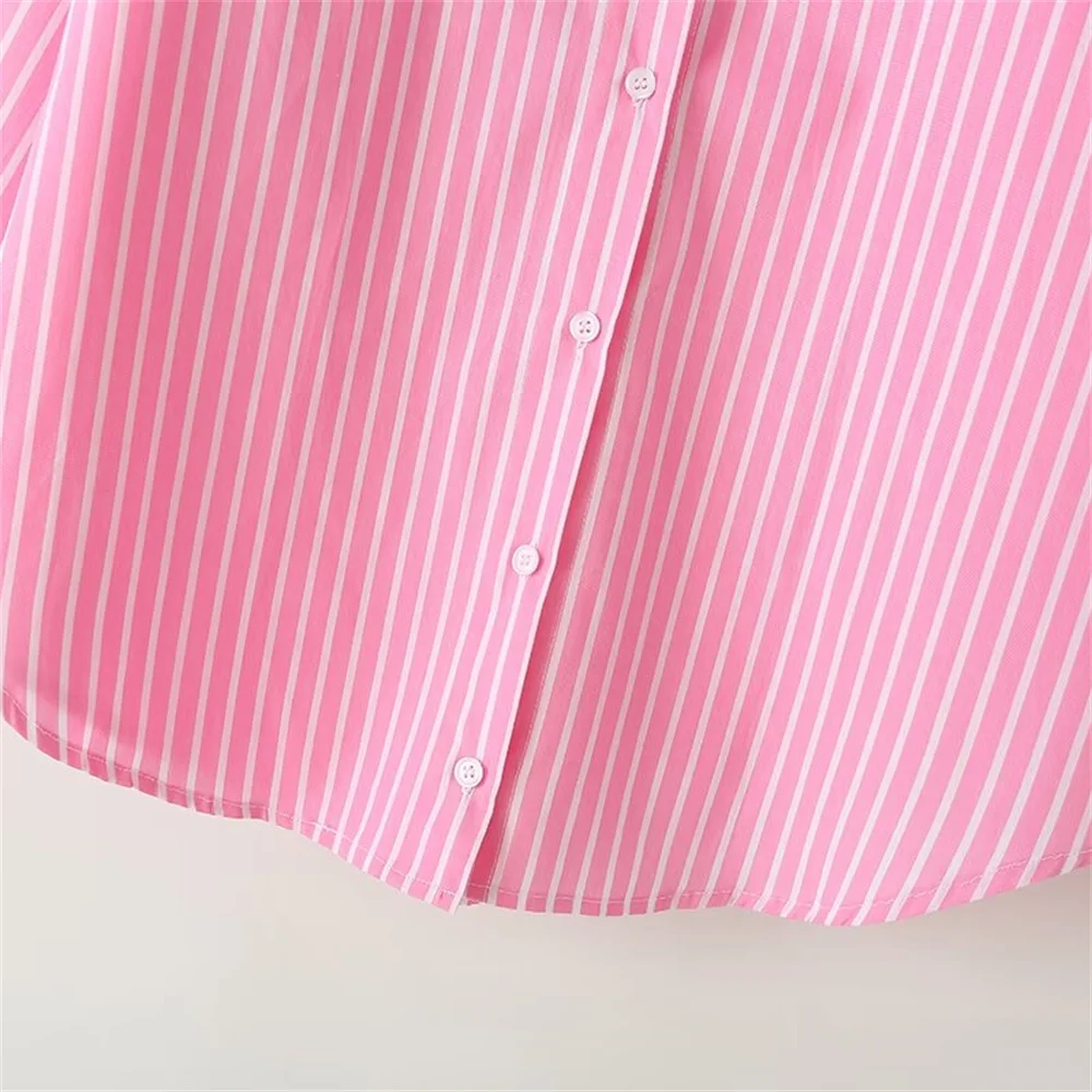 Повседневная Женская Рубашка В Полоску От Pb &amp Za2024 С Длинными Рукавами И Отложным