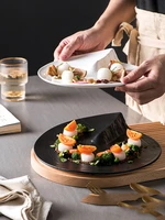 creative western food steak pasta plate black and white rockery art fruit salad breakfast flat plate hotel restaurant tableware