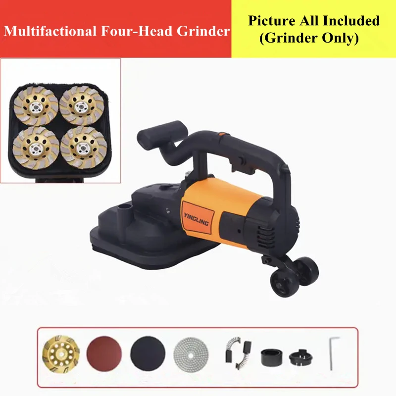 

GM01 Многофункциональная шлифовальная машина для бетонного пола с четырьмя головками и удлинителем, 4-колесный шлифовальный станок для стен, необработанная шлифовальная машина