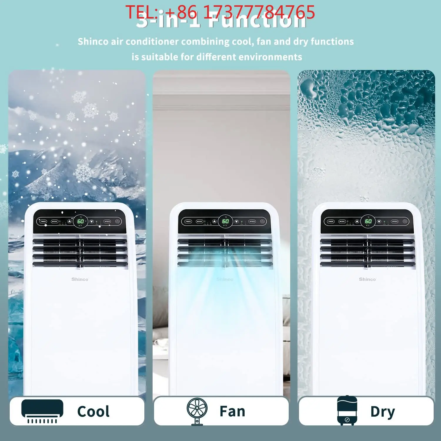 Портативный кондиционер Shinco мощностью 8 000 BTU, с функциями охлаждения, осушения и вентиляции, для помещений площадью до 350 кв. футов. (art.: 3920dbd3228a2) - 3920dbd3228a2