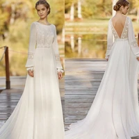 tixlear women lace chiffon beach boho wedding dresse long sleeve a line backless bridal dress arabic wedding gowns vestido novia