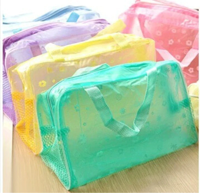

PVC Waterproof Cosmetic Storage Bag for Women Floral Transparent Wash Bag Creative Home Outing Compressed Shower Bag