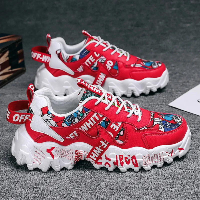 

Autumn Fashion Printed Red Men's Platform Shoes Outdoor Womens Shoes Trainers Chunky Mens Casual Sneakers zapatillas hombre 2022