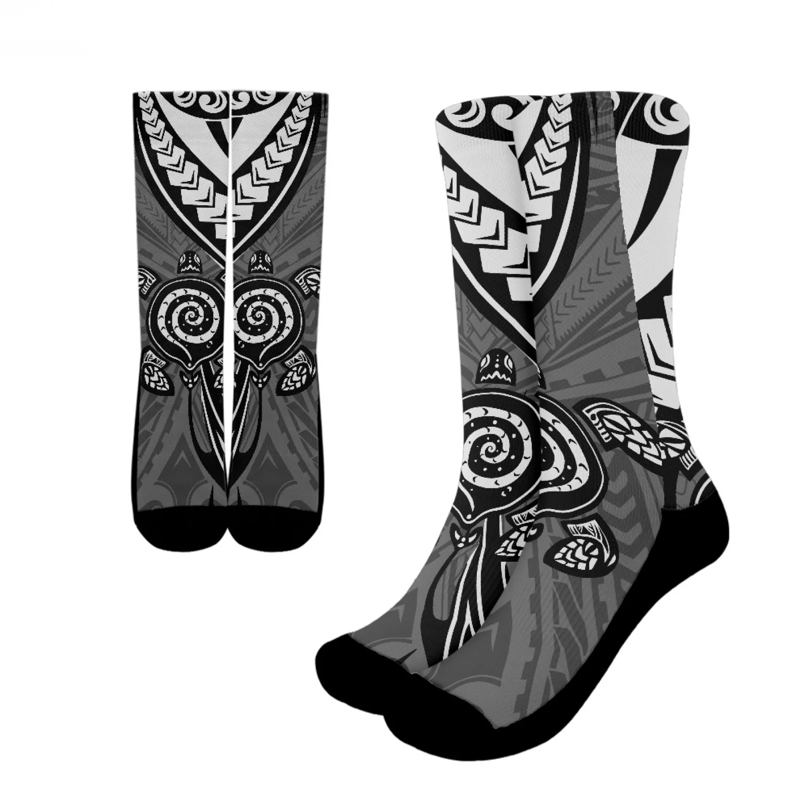 

Polynesian Tribal Samoan Totem Tattoo Samoa Prints High Quality Keep Warm Polyester Sports Socks Vintage Sea Turtle Crew Socks