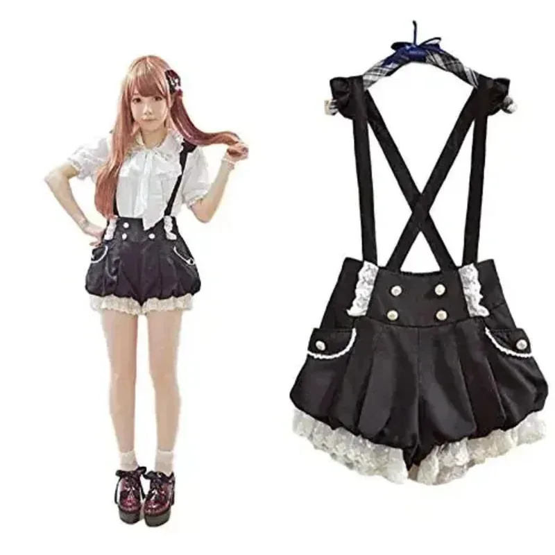 Фото 2026 Kawaii Girls Lolita, кружевные шорты с тыквой на подтяжках, милые брюки-фонарики Loli №1