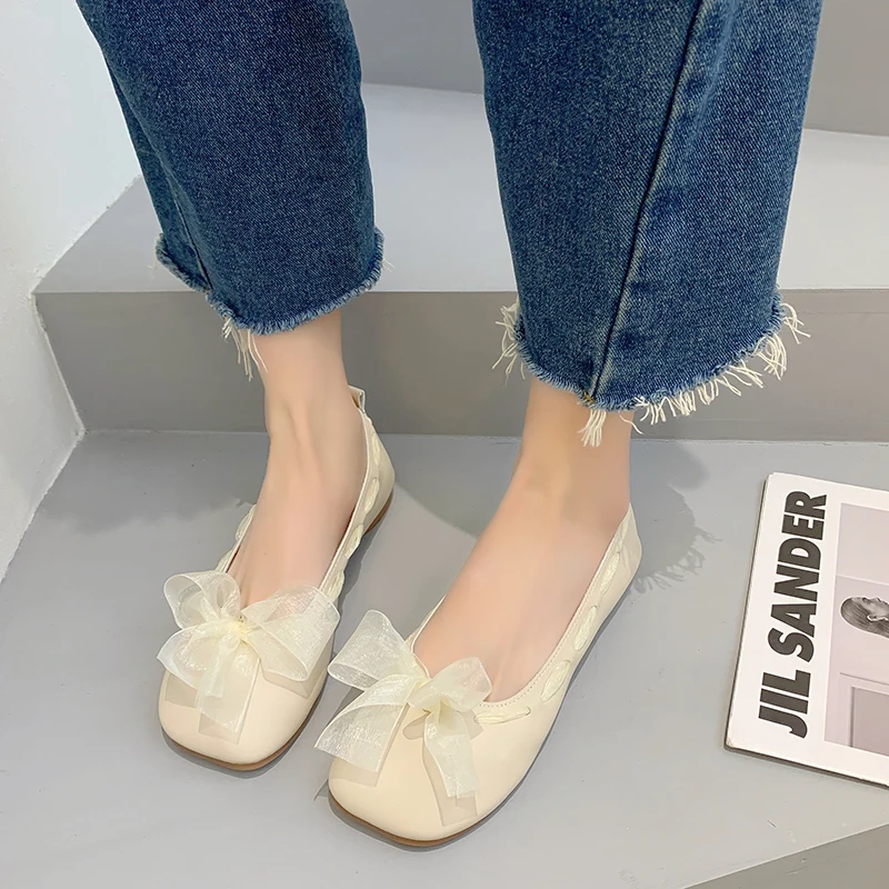 

Мокасины с бантом и круглым носком, элегантная женская обувь, модель 2022 года, модные женские универсальные повседневные кроссовки с закрыты...