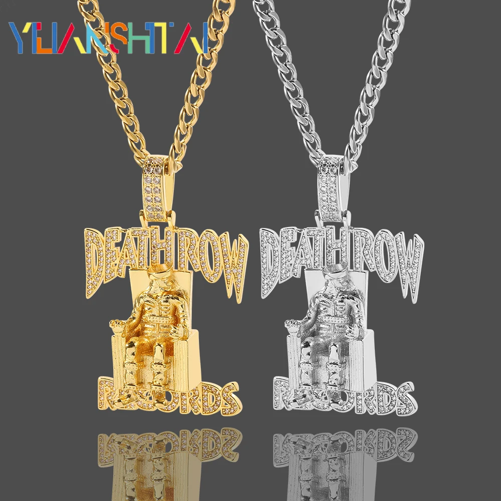 Hip Hop DEATHROW RECORDS Prisoner Necklace Rhinestones Pendant Accessories For Man Woman Iced Out Jewelry