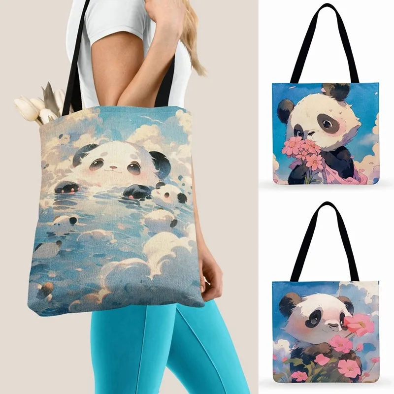 

The Wind Rises Panda Cartoon Print Tote Bag Women Casual Tote Christmas Gift Ladies Shoulder Bag Foldable Shopping Bag Beach Bag