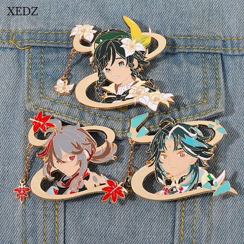 

XEDZ Cartoon Anime Metal Lapel Pin Brooch Character Venti Xiao Custom Jewelry Backpack Lapel Badge Hat Bag Button Pins for Fans