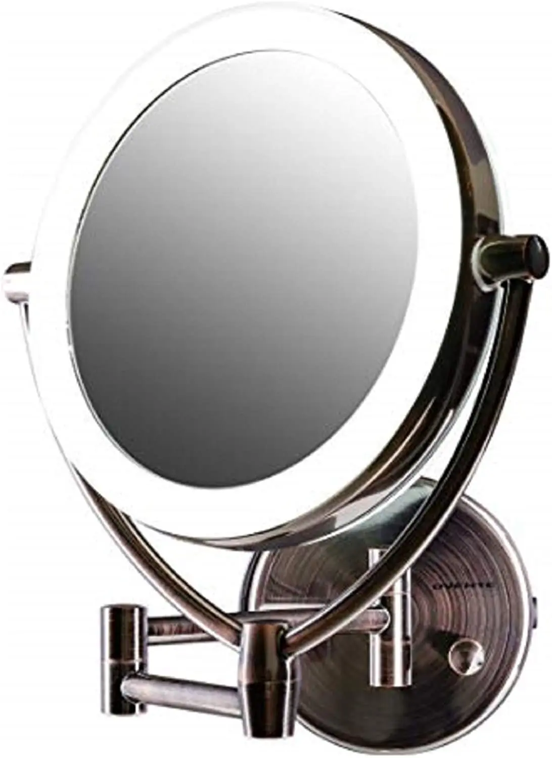 

HMTX 7.5" Lighted Wall Mount Makeup Mirror, 1X & 10X Magnifier, Spinning Double Sided Round LED w/ Dimmer Switch, Extend, Retrac