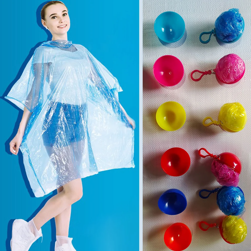 

Convenient Portable Rain Ponchos Ball for Adults Disposable Extra Thick Emergency Waterproof Raincoat Colorful Poncho with Hook